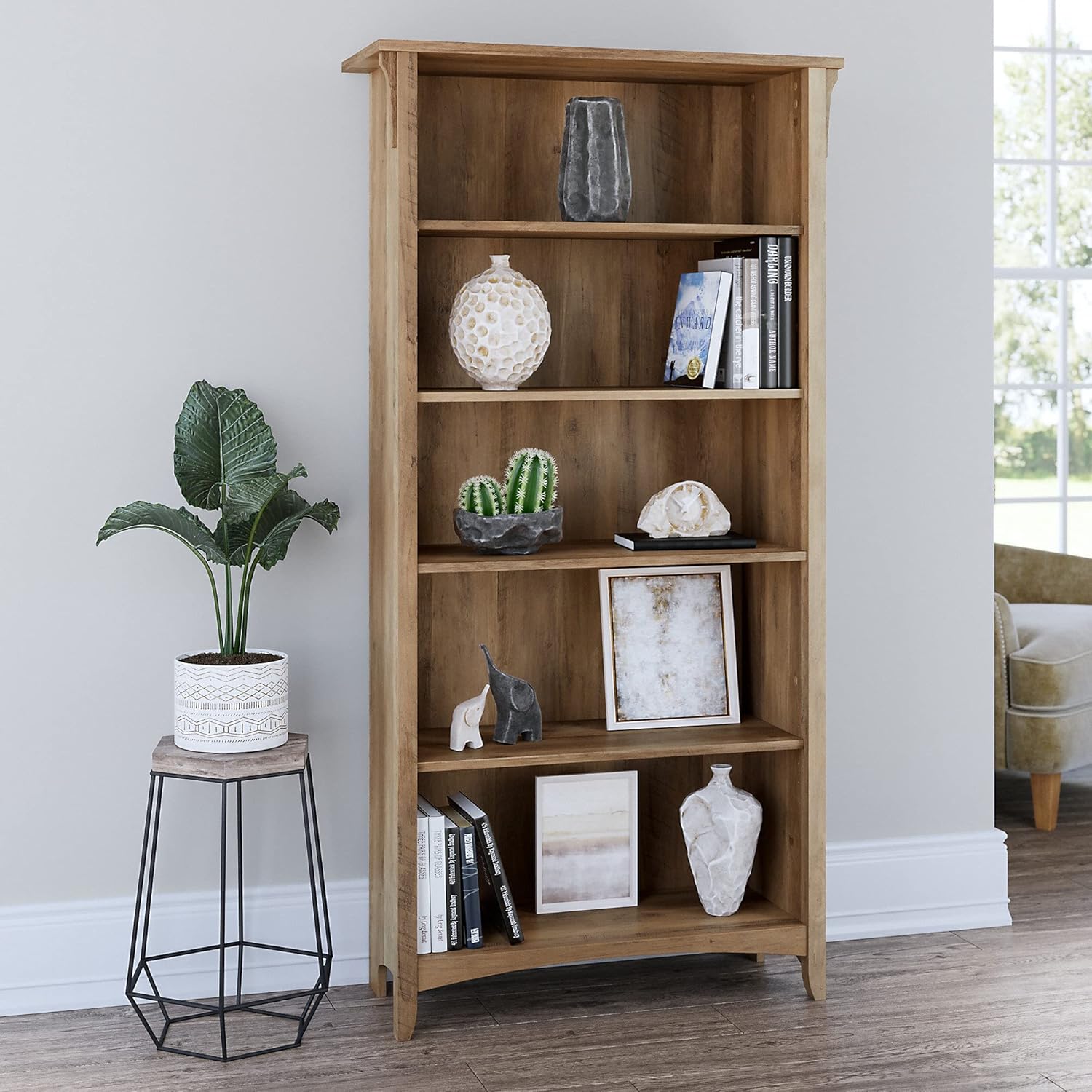 Bush Furniture Salinas Tall 5 Shelf Bookcase, Reclaimed Pine