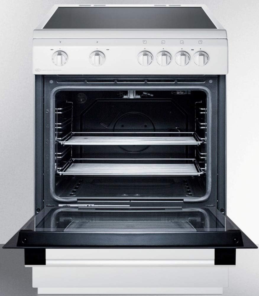 Summit CLRE24WH 24"" Electric Slide-in Range with Smooth Ceramic Glass Top Storage Drawer Waist-High Broiler 4 Cooking Zones and Interior Light in