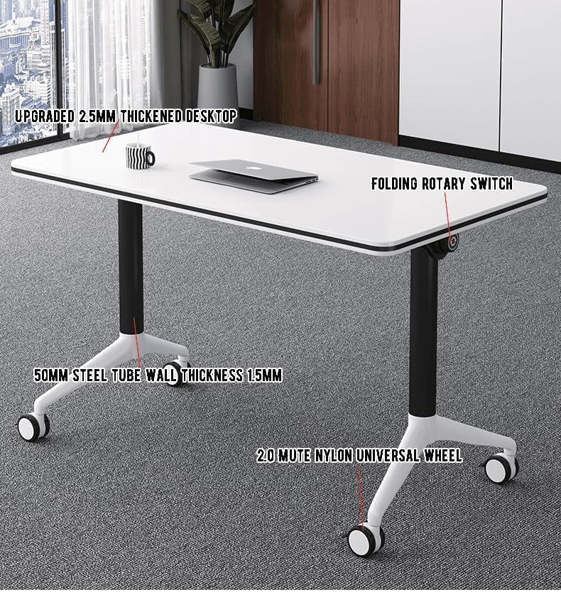 Conference Table Foldable Meeting Tables, Mobile Training Table with Wheels, Flip Top Rolling Seminar Meeting Table for Offices, Meeting Rooms