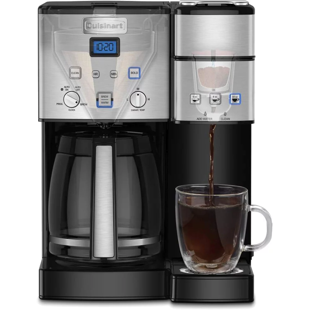 Cuisinart 12-Cup Coffee Maker and Single-Serve Brewer Stainless Steel (SS-15) with Milk Frother - Handheld Electric Foam Maker For Coffee