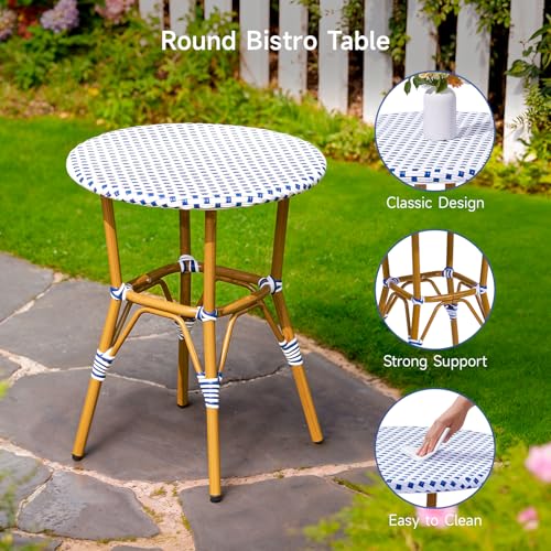 3 Piece Patio Bistro Set, French Wicker Outdoor Bistro Set with Round Table and 2 Dining Chairs, ‎Aluminum Furniture