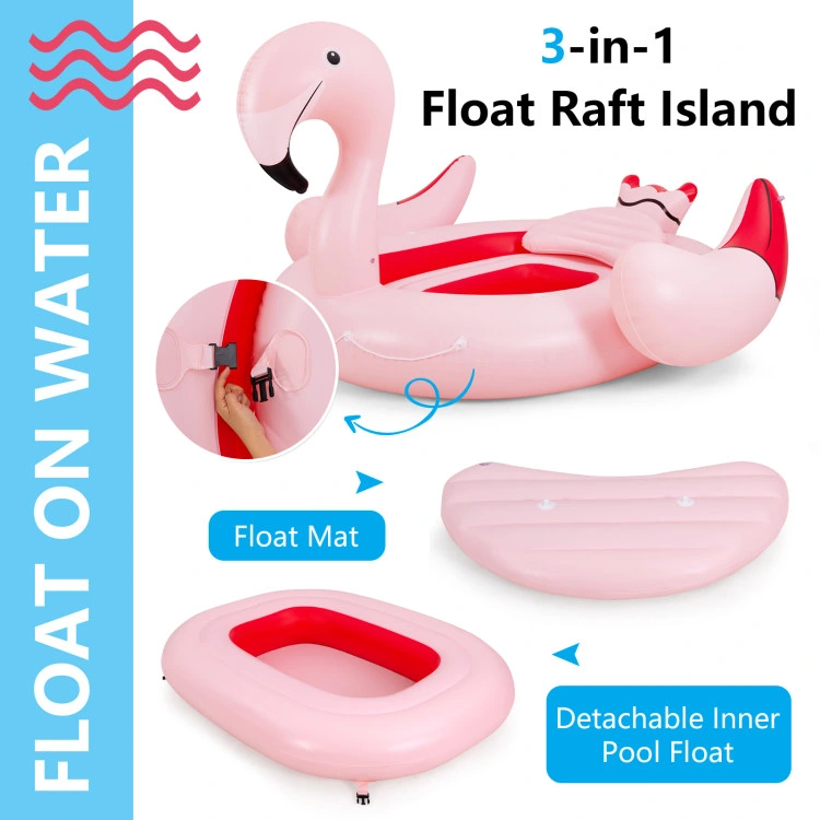 6 People Inflatable Flamingo Floating Island with 6 Cup Holders for Pool and River - Radiant Selections