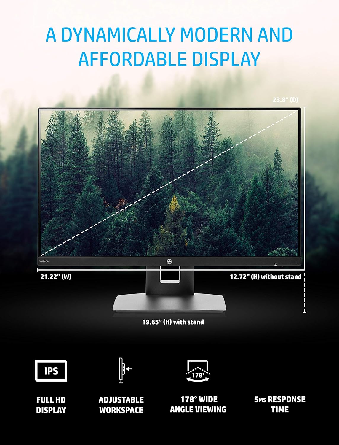 HP VH240a 23.8-Inch Full HD 1080p IPS LED Monitor with Built-In Speakers and VESA Mounting, Rotating Portrait & Landscape, Tilt