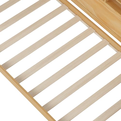 Bellemave Twin Corner Bed Frame with Storage Shelves and Desk, Wood Twin Size Daybed with Bookcase and Drawers and Storage, Gray