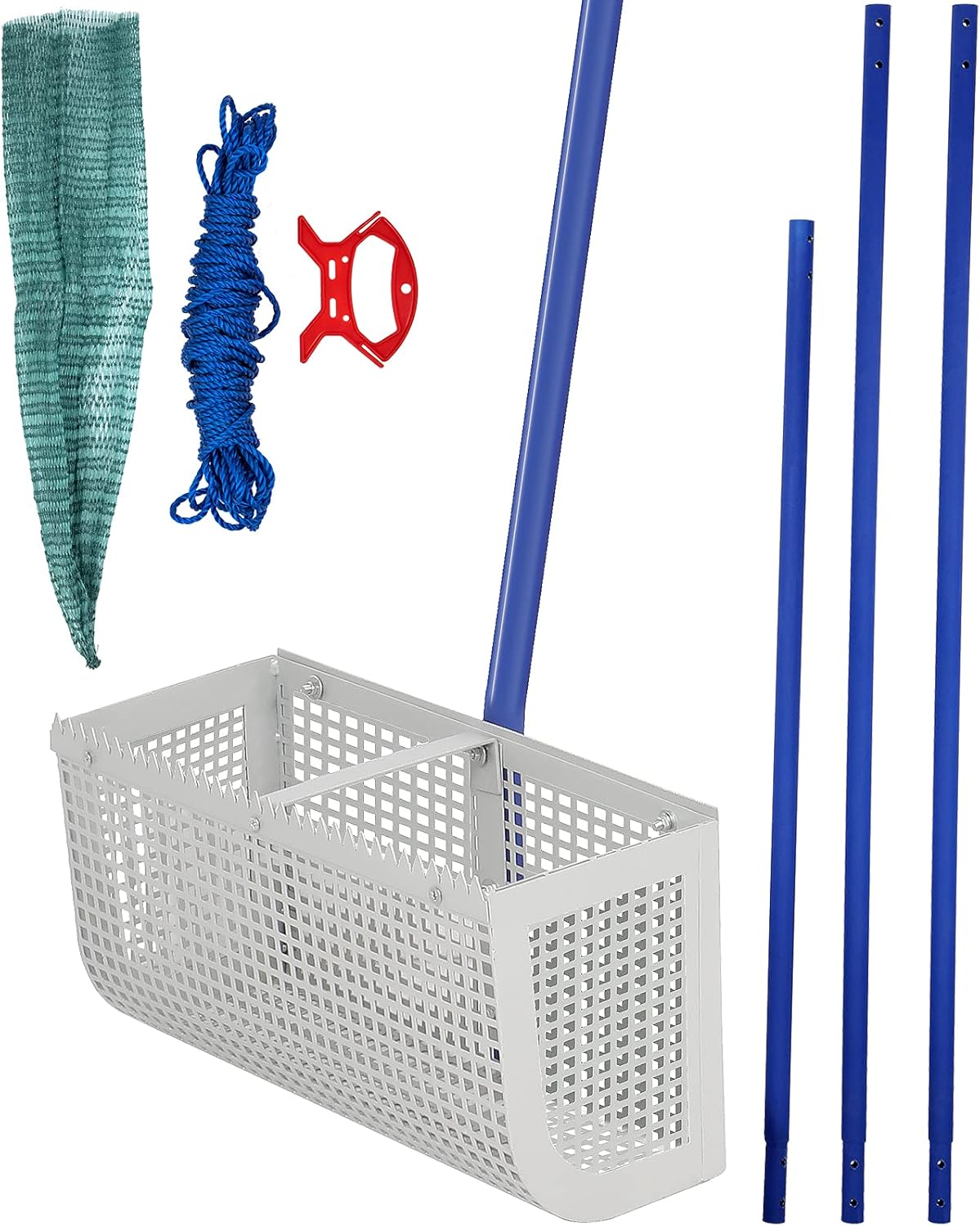 VEVOR Sand Rake, 165 inches Pole Beach Rake, Blue Lake Weed Rakes, 16 Aquatic Weeds Muck Sand Flea Rakes