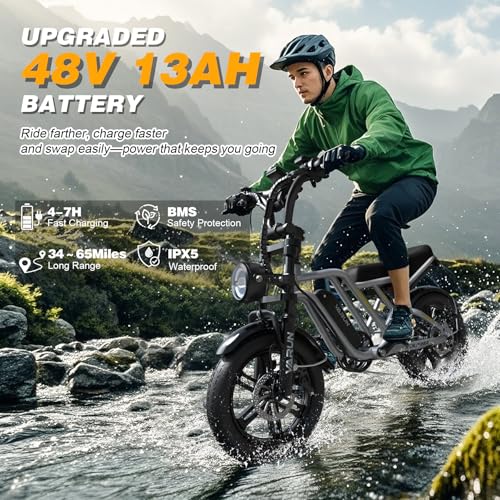 VARUN Electric Bike Peak 750W - 65+ Miles Long Range Electric Bike for Adults - Reaches 25MPH, 48V 13Ah Battery, Full Suspension