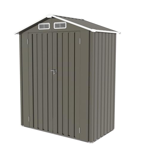 5x3x6FT Outdoor Storage Shed, Galvanized Steel Garden Shed with Lockable Door & Window, Waterproof Metal Tool Storage for Garden, Backyard, Patio