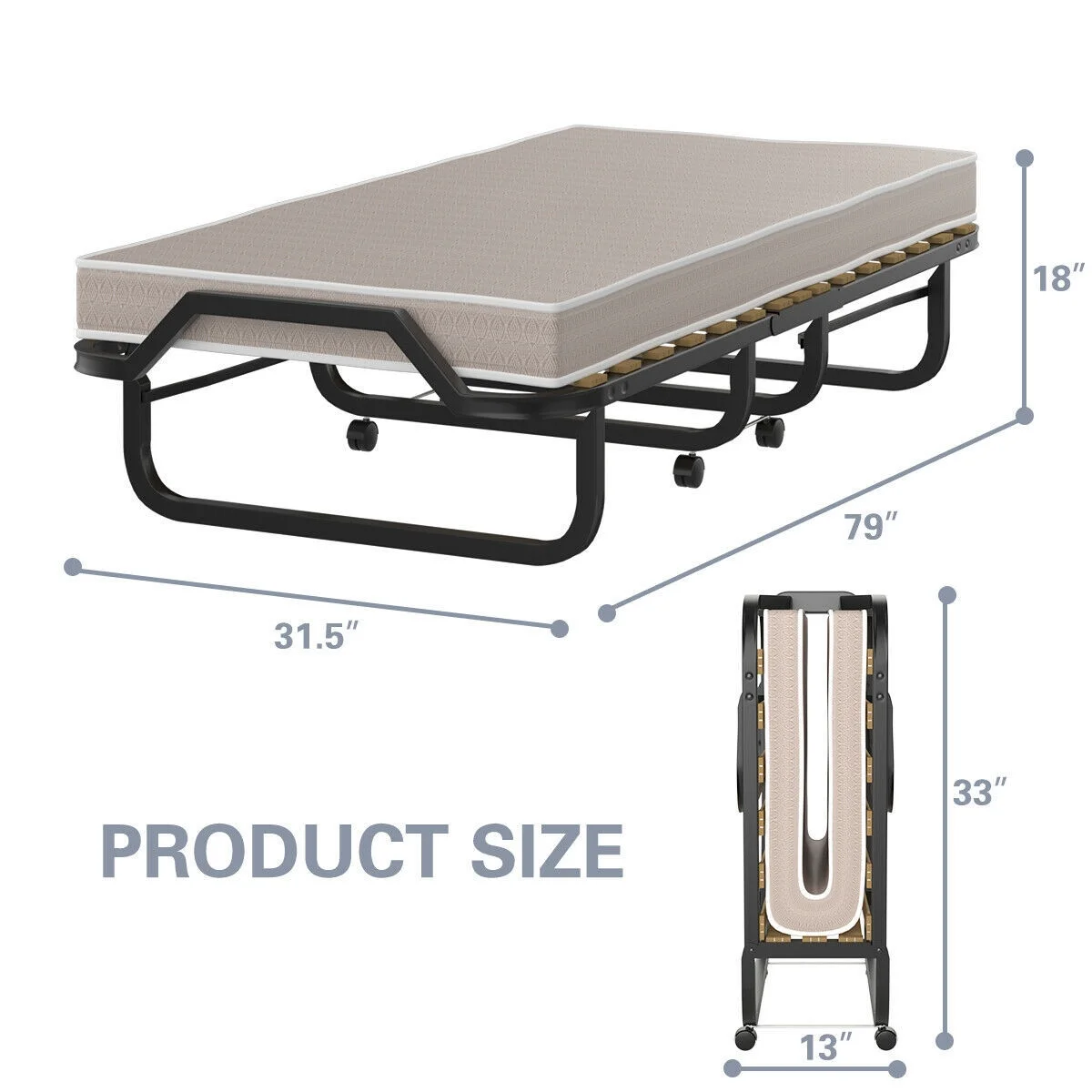 Folding Bed with Memory Foam Mattress, Portable Guest Bed with Sturdy Frame for Kids Adults Home and Office
