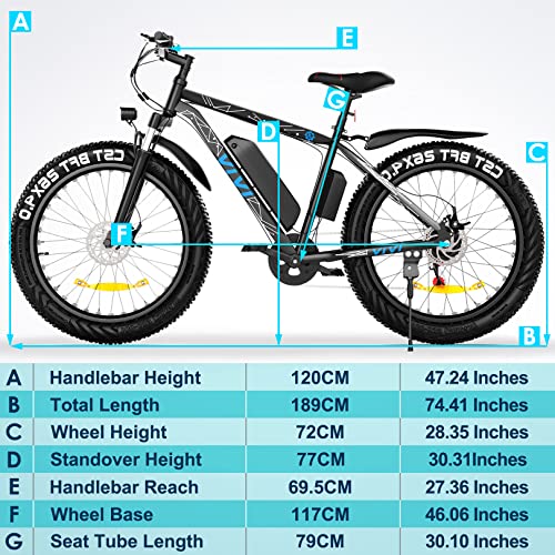 Vivi Electric Bike 26" x 4.0 Fat Tire Electric Bicycle, Peak 1000W Electric Mountain Bike