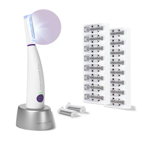 Michael Todd Beauty Sonicsmooth Pro+ Dermaplane Razor for Women Face + Eyebrow trimmer Dermaplaning System w/LED Light Peach Fuzz Remover -16