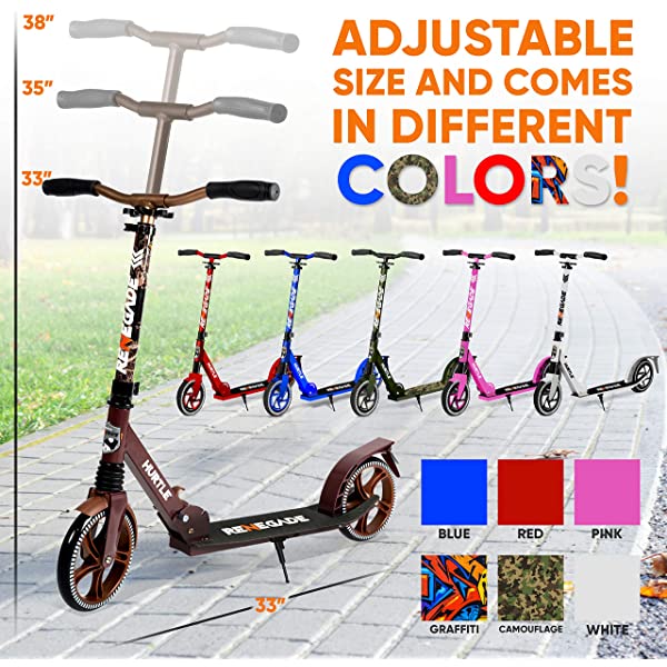Hurtle Scooter &ndash; Scooter for Teenager &ndash; Kick Scooter &ndash; 2 Wheel Scooter with Adjustable T-Bar Handlebar &ndash