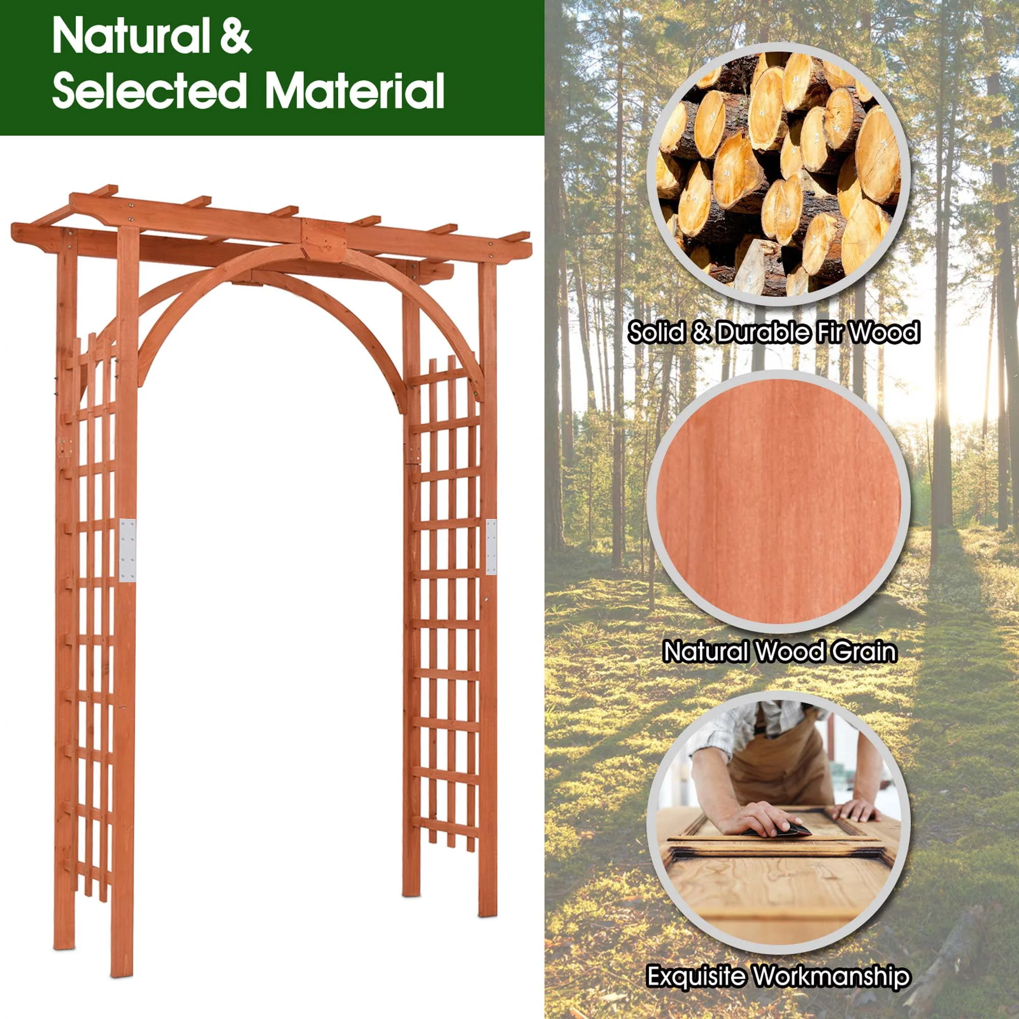 Costway Premium Outdoor Wooden Cedar Arbor Arch Pergola Trellis Wood Garden Yard Lattice
