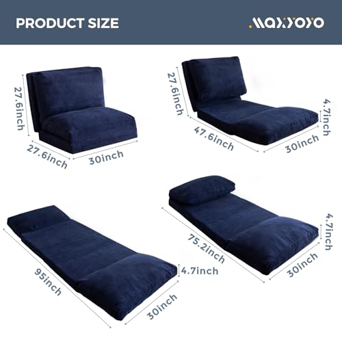 MAXYOYO Bean Bag Bed Folding Sofa Bed Floor Mattress for Adults, Extra Thick and Long Floor Sofa with Corded Washable Cover, Dark Grey, 30x95 Inch