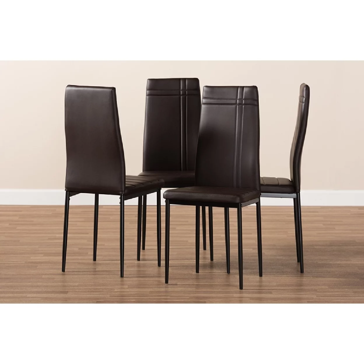 Baxton Studio Matiese Modern and Contemporary Brown Faux Leather Upholstered Dining Chair (Set of 4)