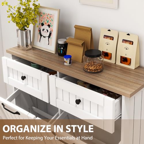 HTK Double Tilt Out Trash Cabinet – Farmhouse Hidden Trash Can Kitchen Cabinet, Space-Saving Design, Additional Storage, Fits 2x10 Gallon Bins