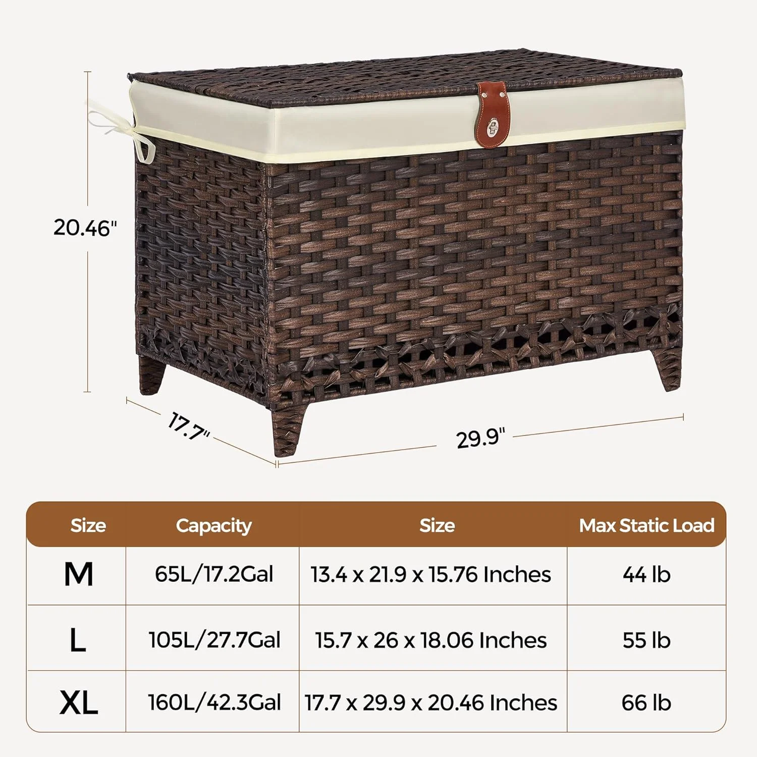 Wicker Storage Basket with Lid,Rattan Shelf Basket with Removable Liner Bag,160L Storage Bin,Storage Trunk with Heightened Feet