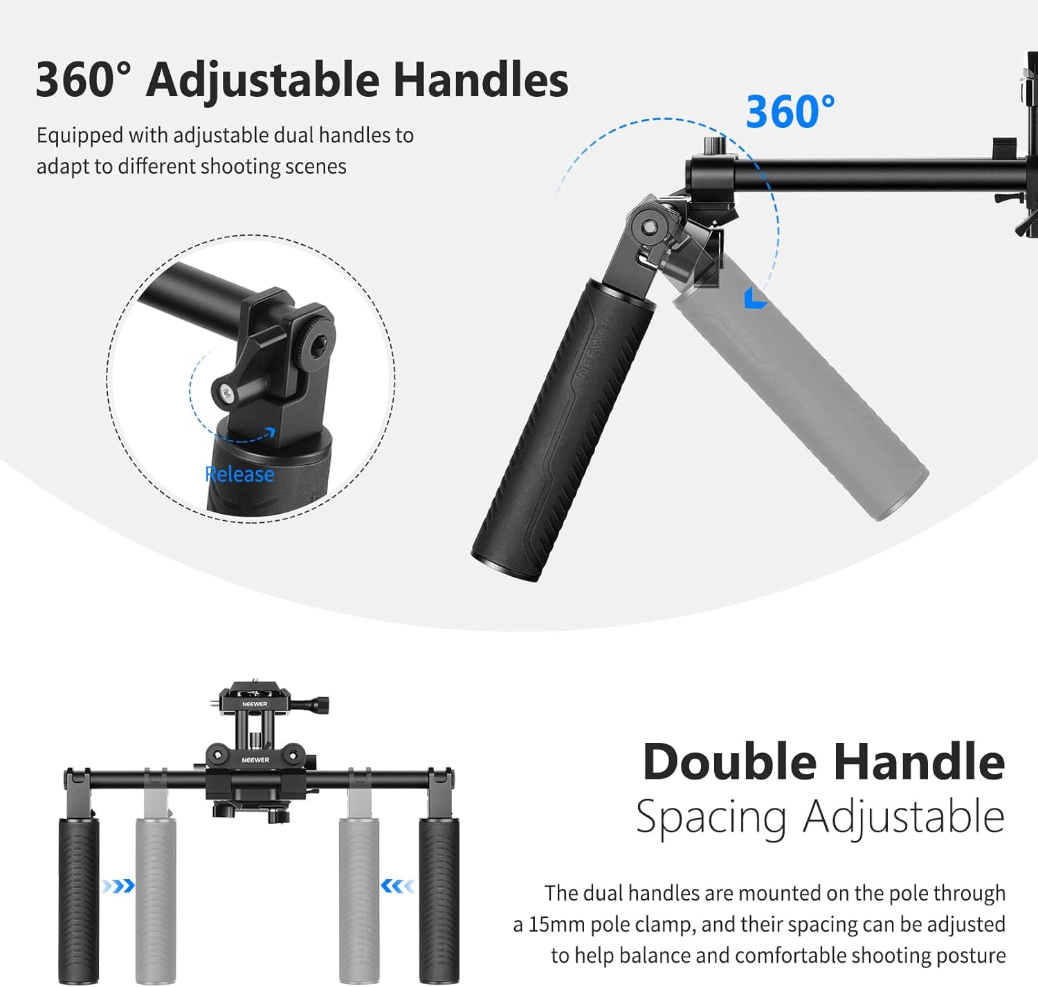 Neewer Universal Camera Shoulder Mount, Aluminum Alloy Camera Shoulder Rig, Video Filmmaking System with Movable Shoulder Pad, 15mm Rod