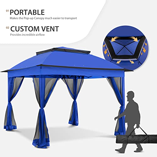 COOS BAY 11x11 Pop Up Instant Gazebo Tent with Mosquito Netting Outdoor Canopy Shelter with 121 Square Feet of Shade (Beige)