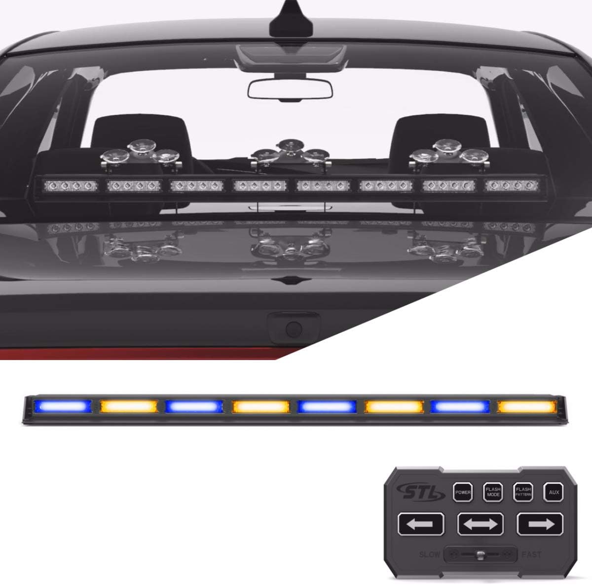 SpeedTech Lights Striker TIR 8 Head LED Traffic Advisor Windshield Mount Strobe Light Bar for Emergency Vehicles/Hazard Warning Directional Flashing