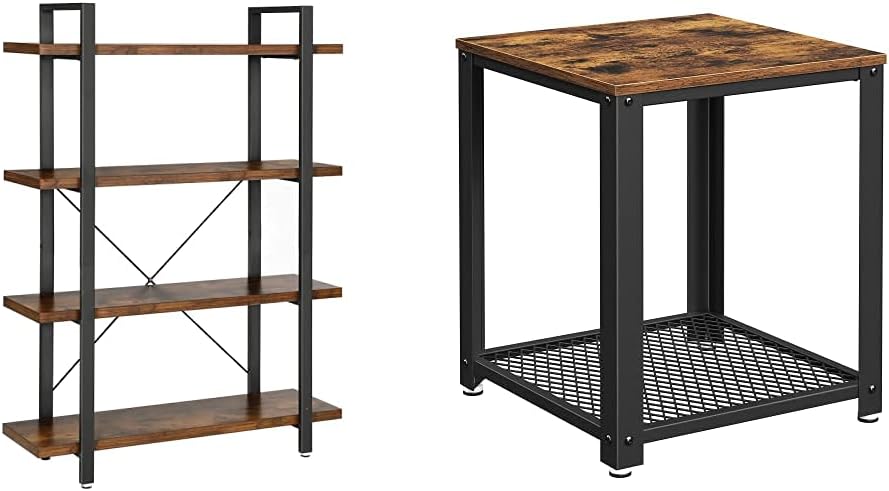 VASAGLE Industrial Bookshelf, 5-Tier Bookcase, Display Rack, Stable Ladder Shelf, Easy Assembly, Living Room, Bedroom, Office