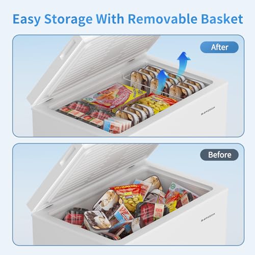 BANGSON 3.5 Cu.Ft Chest Freezer, Compact Deep Freezer with Removable Basket, Adjustable Thermostat, Energy-Saving