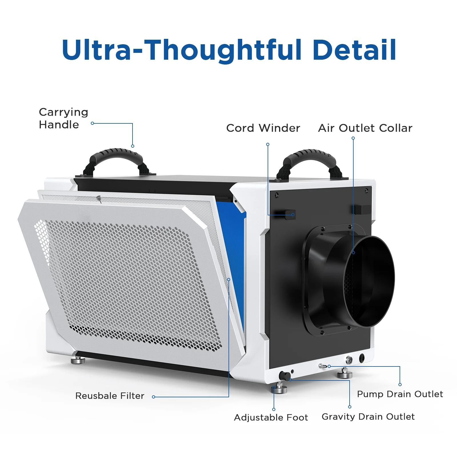 Moiswell 235 Pints Commercial Dehumidifier - Efficient Pump and Drain Hose, Perfect for Crawl Spaces, Basements, Industrial Areas, and Job Sites