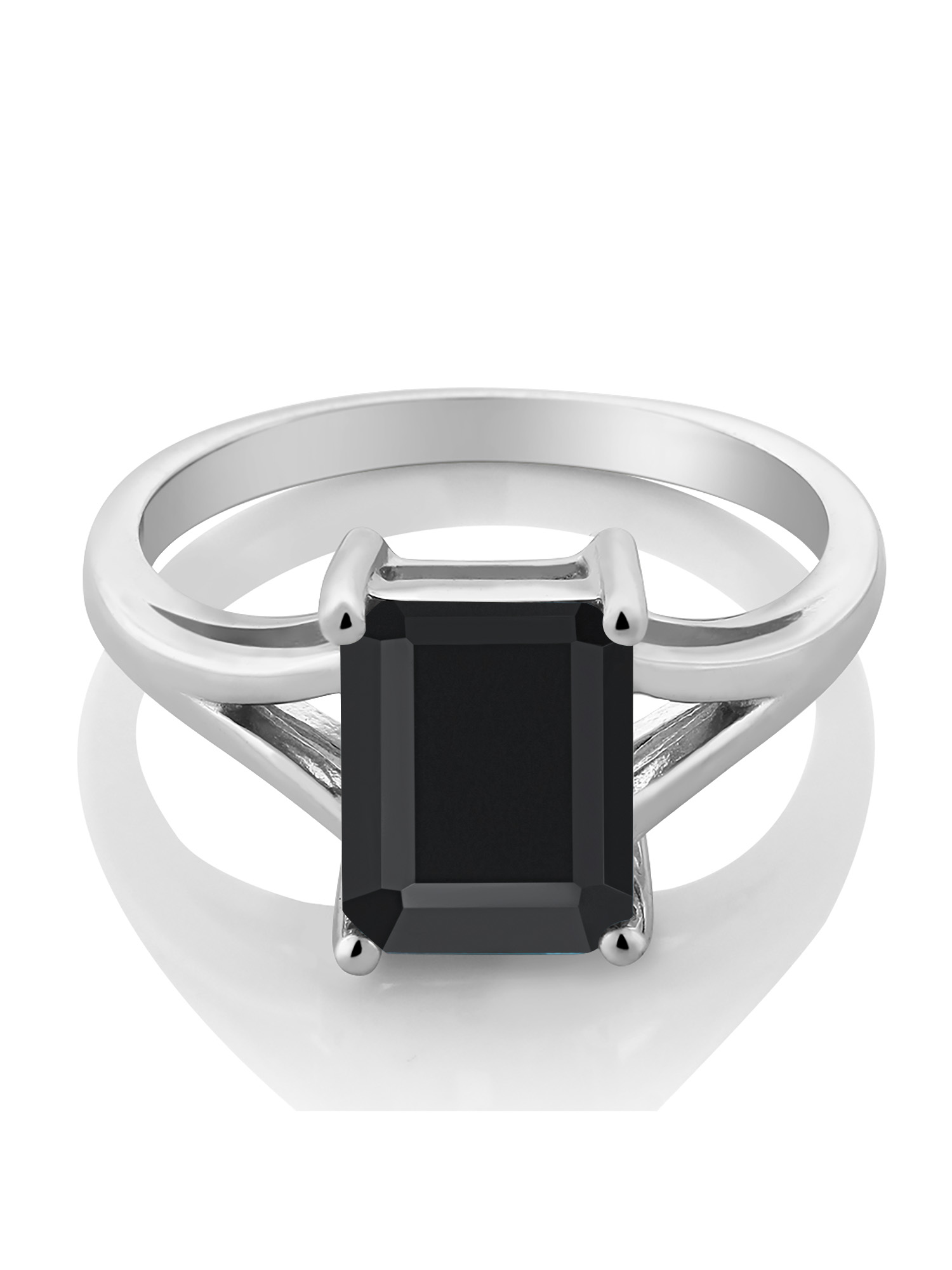 Gem Stone King 925 Sterling Silver Black Onyx Solitaire Engagement Ring For Women (2.10 Cttw, Emerald Cut 9X7MM, Gemstone December Birthstone