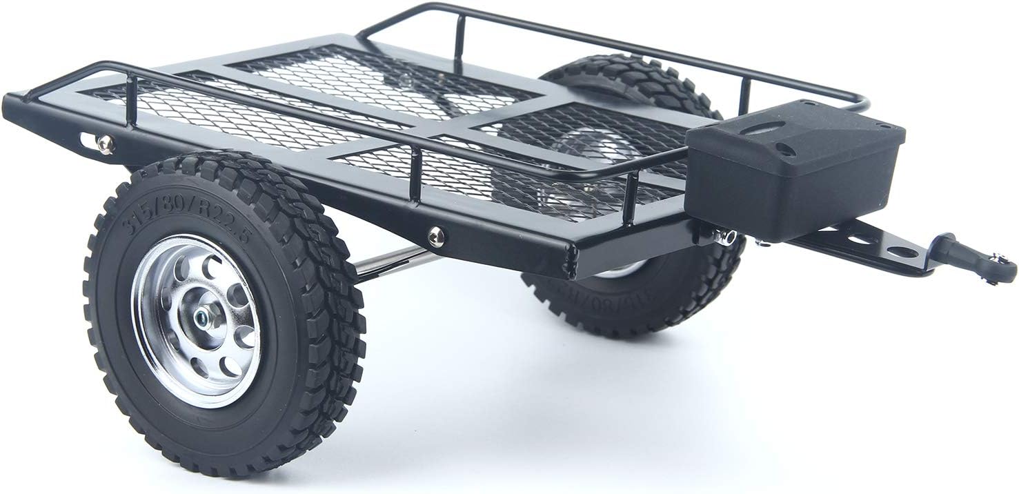 LCX Racing 1/10th RC Crawler Car Heavy Duty Metal Trailer RC Crawler Hooper Trail Cargo Carrier Metal Kit for Axial SCX10 SCX10 II TRX4 TRX6 Redcat