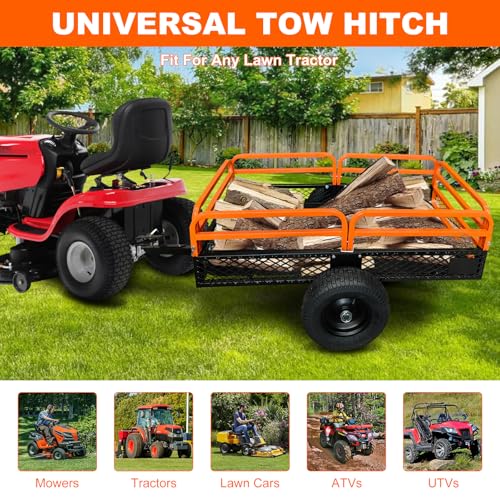 Garden Dump Carts, Heavy Duty Yard Cart, Large 1500-Pound Capacity, Steel Yard Trailer, Utility Trailer, Hand Pull or Foot Pedal Dump Cart for ATV