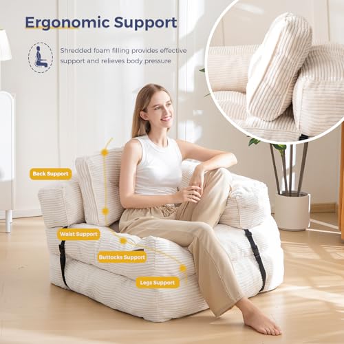MAXYOYO Folding Sofa Bed, L-Shaped Convertible Sofa Bed with Armrest Foldable Sleeper Couch with Pillow