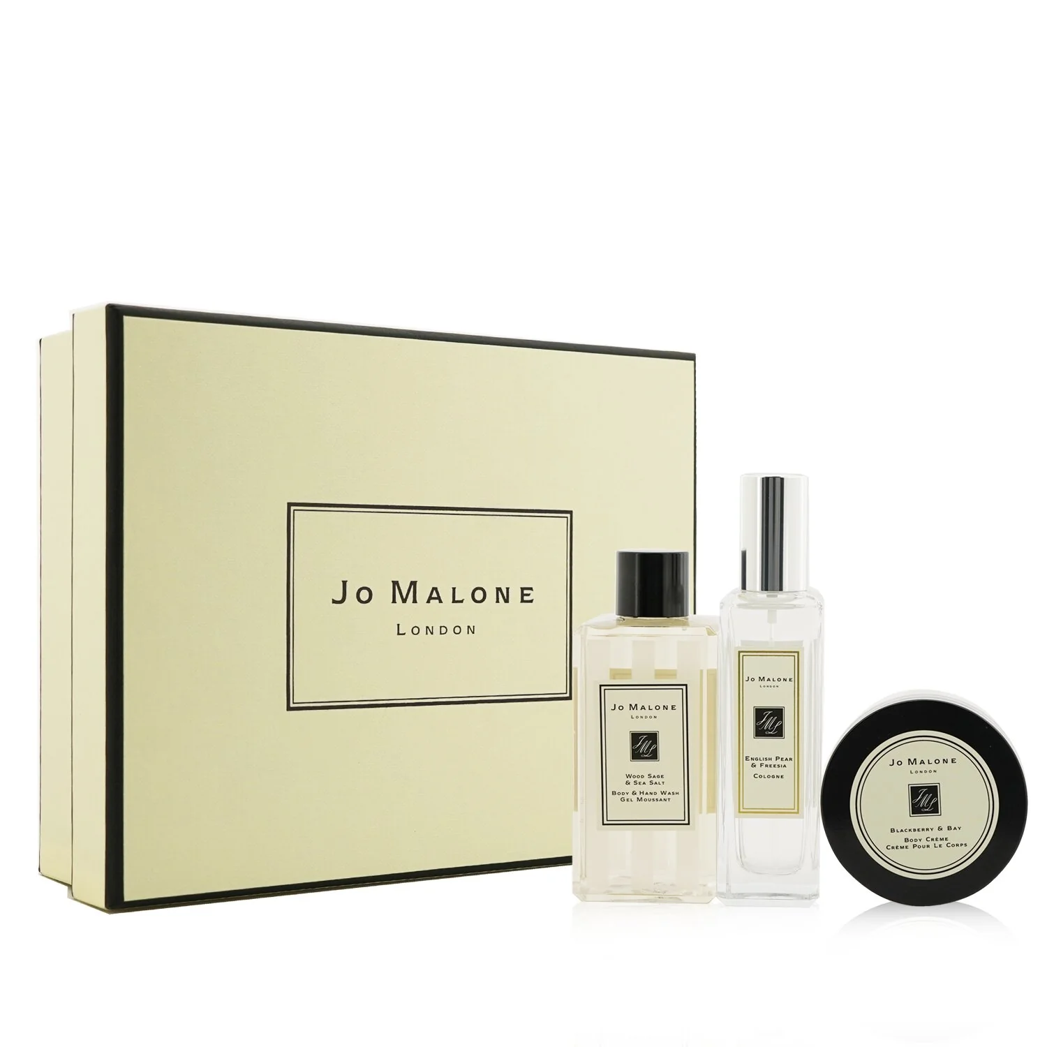 Jo Malone Fragrance Layering Collection: English Pear & Freesia Cologne Spray 30ml + Blackberry & Bay Body Cream 50ml + Wood Sage & Sea Salt Body