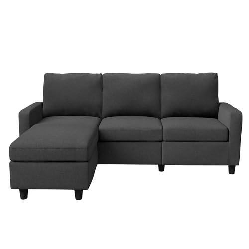 HONBAY Convertible Sectional Sofa, L Shaped Couch with Reversible Chaise for Small Space, Black