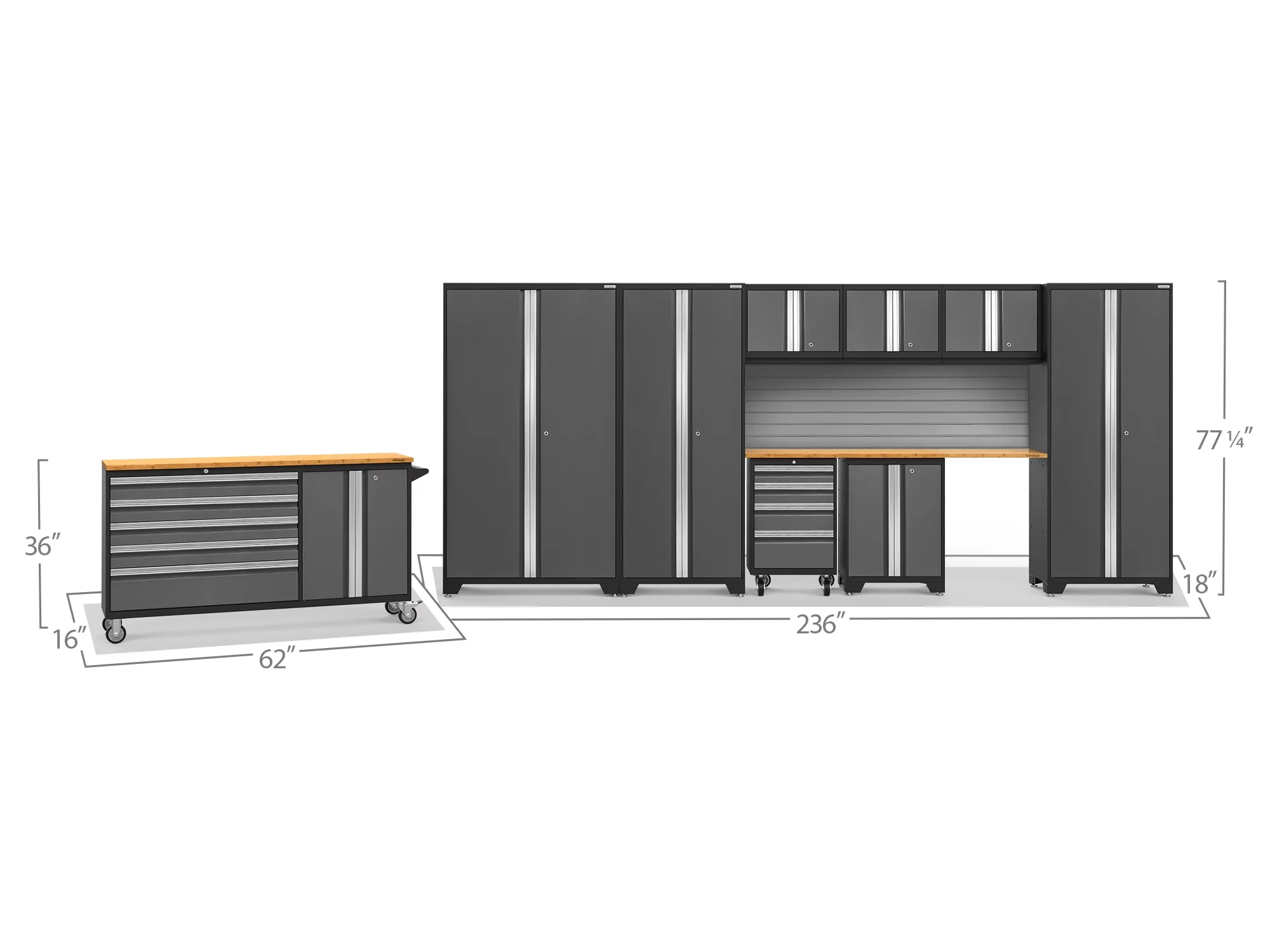 NewAge Products Bold Series Gray 10 Piece Cabinet Set, Heavy Duty 24-Gauge Steel Garage Storage System, Slatwall Included