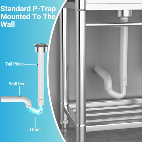 26 Inch Utility Sink, 304 Stainless Steel Sink Free Standing Sink with Cold and Hot Water Pull-out Faucet, Heavy Duty Laundry Sinks for Workshop