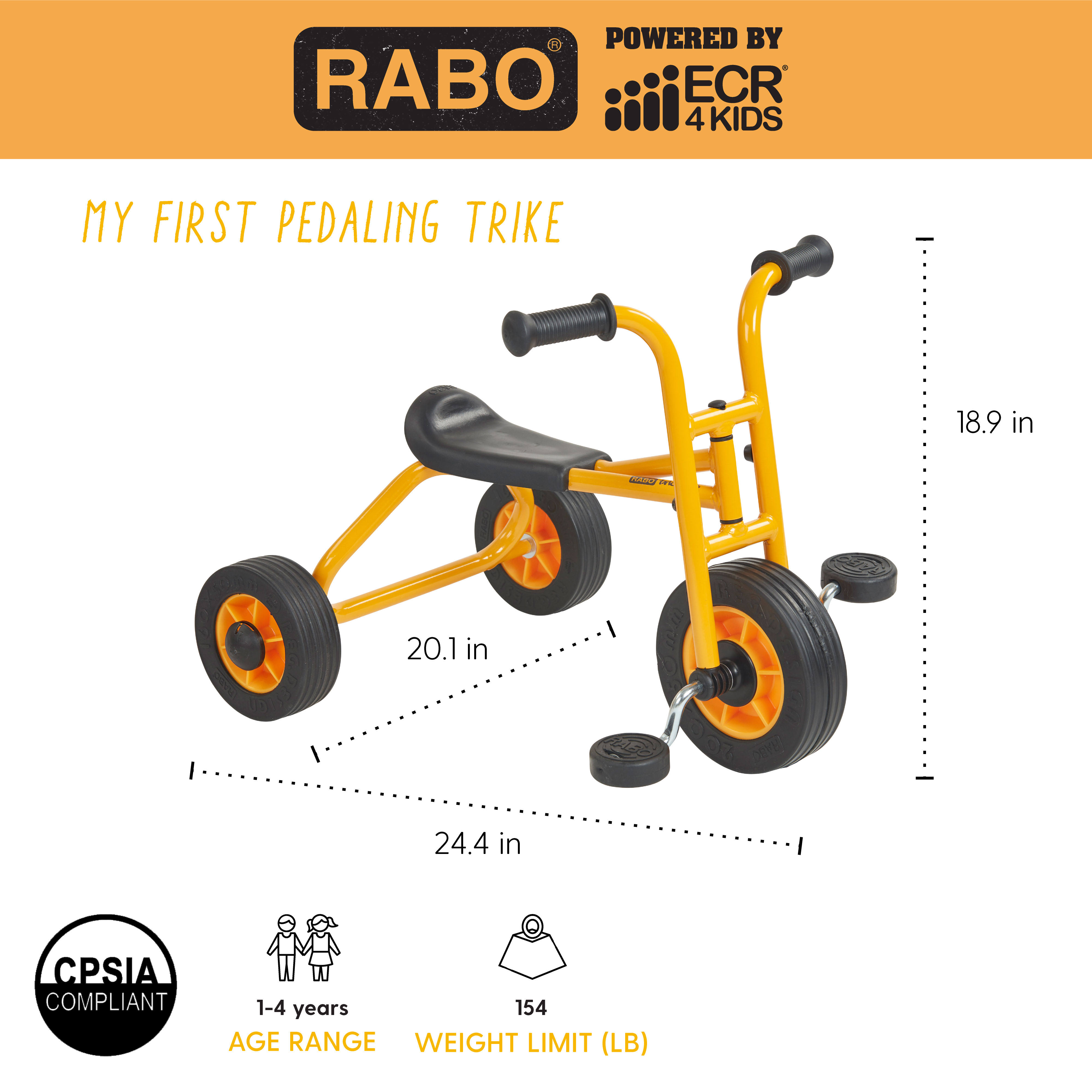 Rabo Powered by Ecr4kids My First Pedaling Trike, Yellow