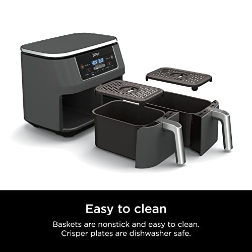 Ninja DZ401 Foodi 10 Quart 6-in-1 DualZone XL 2-Basket Air Fryer with 2 Independent Frying Baskets, Match Cook & Smart Finish to Roast, Broil