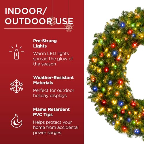 Best Choice Products 60in Large Artificial Pre-Lit Fir Christmas Wreath Holiday Accent Decoration w/ 300 LED Lights, 930 PVC Tips