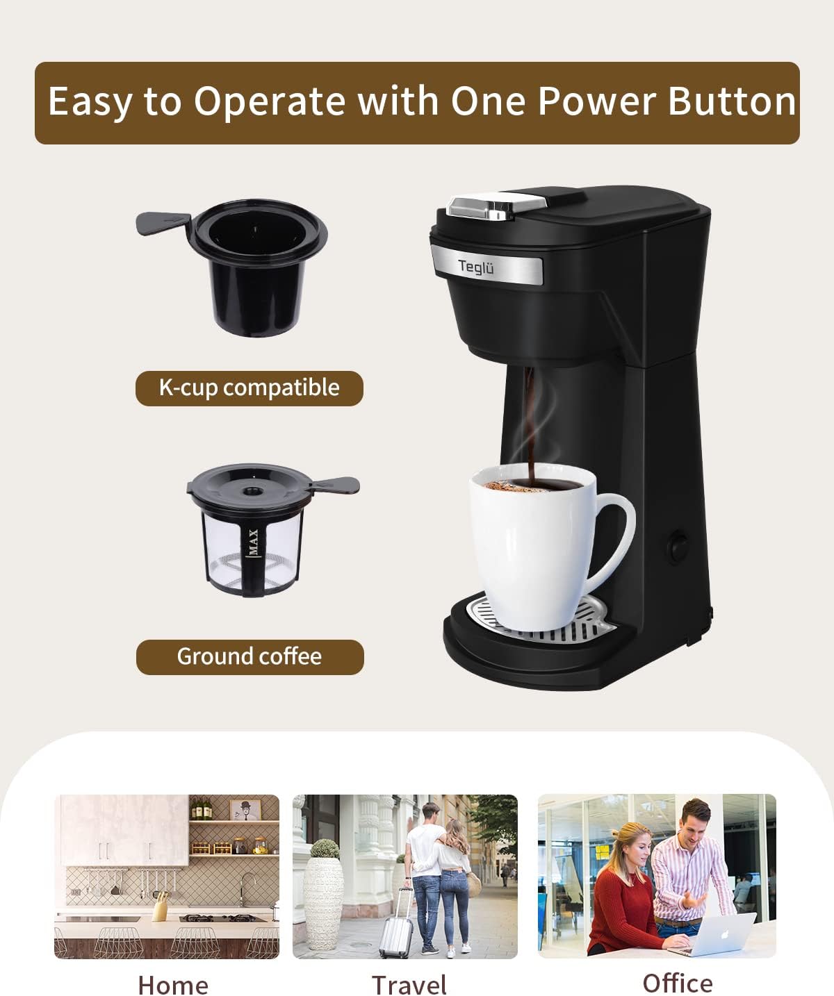 2 in 1 Single Serve Coffee Maker for K Cup Pods & Ground Coffee, Mini Coffee Machine with 6 to 14 oz Brew Sizes