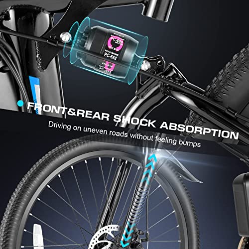 Vivi Electric Bike for Adults 750W Peak Folding Electric Mountain Bike 26'' Commuter Ebike 22MPH Adult Electric Bicycles with Removable Battery