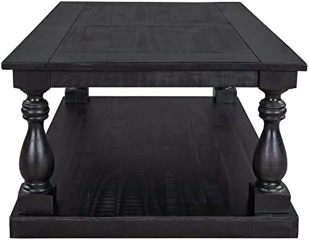 Rustic Floor Shelf Coffee Table Farmhouse Rustic With Storage Shelf For Living Room,Solid Pine Wood,Black