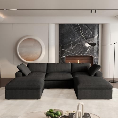 160.6" Cloud Couch Modular Sectional Sofa for Livingroom,Oversized Convertible Sofa with Storage Ottomans,6 Seat Wide Couches
