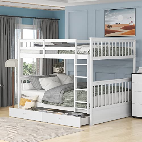 SOFTSEA Twin Over Full Bunk Bed with Slide, Solid Wood Bunk Beds with Stairs for Kids