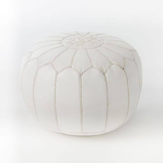 West Elm Leather Moroccan Pouf, White - Home Decor - Pouf - Home Furniture - Seating
