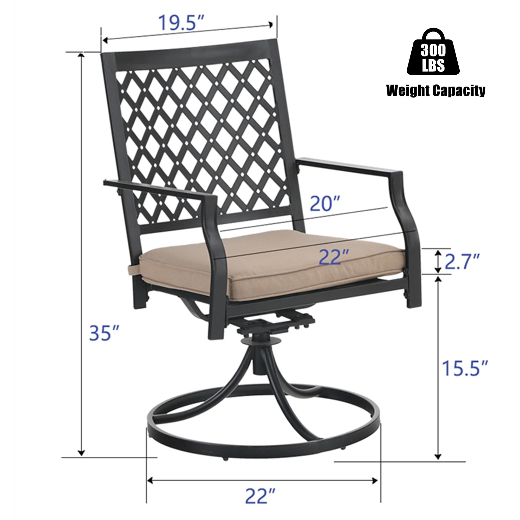 Summit Living 9-Piece Outdoor Dining Set with 8-Seat Table & Swivel Cushioned Chairs with, All-Weather Metal Furniture, Black & Beige