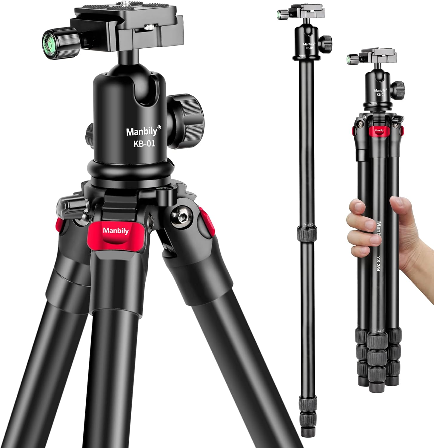 Manbily 63 Aluminum DSLR Camera Tripod Monopod Kit,Compact and Lightweight,360-degree Panoramic Ball Head Quick Release Plate