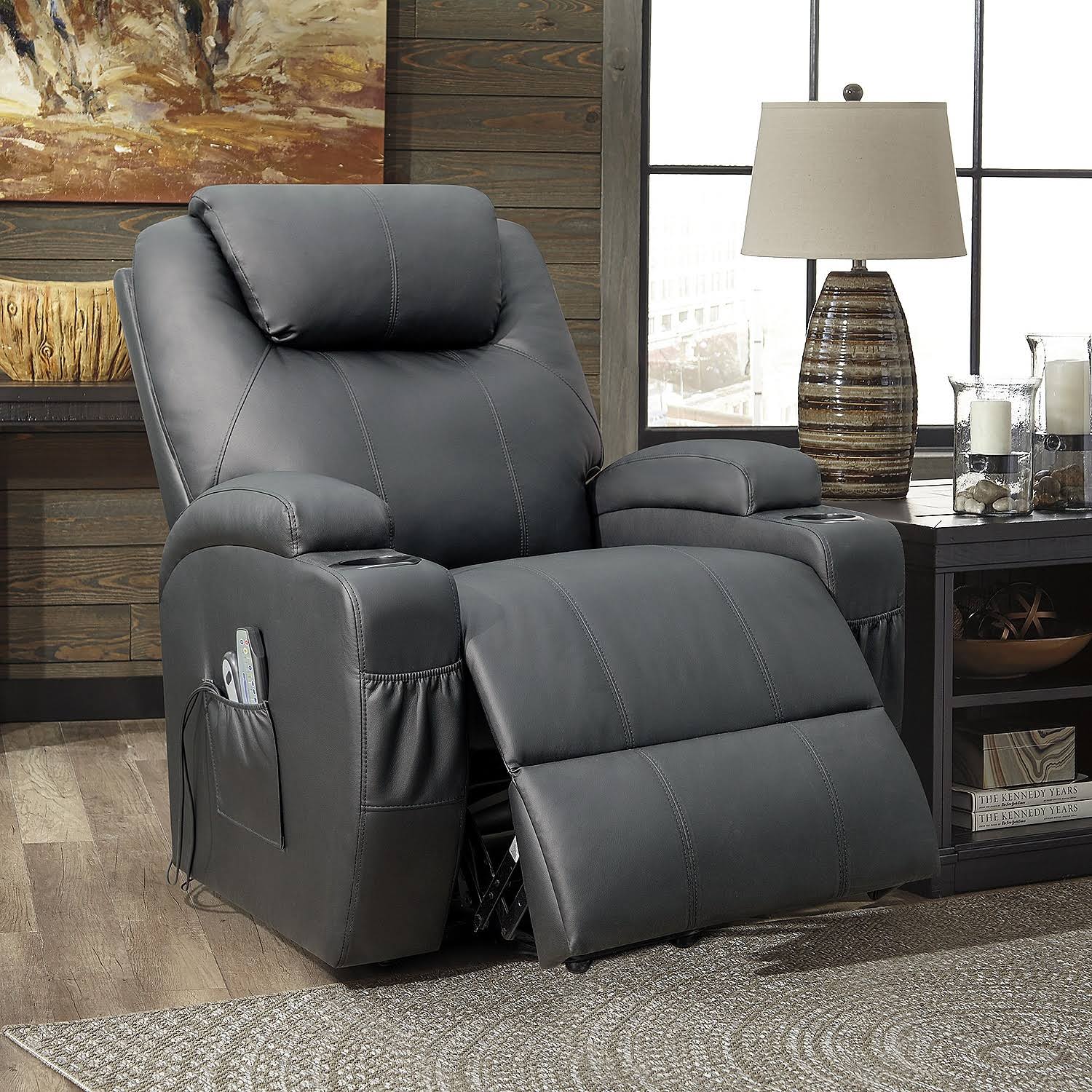 Walnew Power Lift Recliner with Massage and HEAT, Black - Black