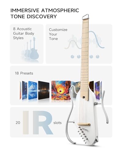 Donner Acoustic Electric Guitar HUSH I PRO Travel Guitar with Multiple Effect Modes Smart Guitarra Kit of Earphone, Gig Bag, Strap, Charging Cable