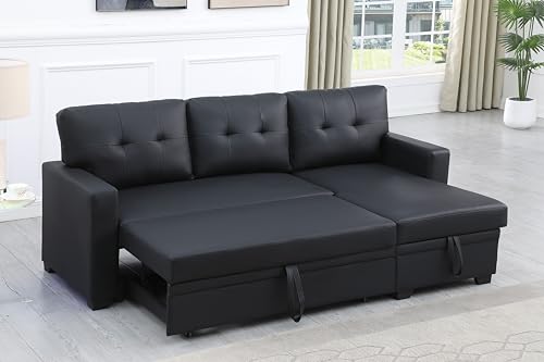 Devion Furniture Regis 4-in-1 Convertible L Shaped Couch with Pull Out Bed and Storage, Sectional Sleeper Sofa with Reversible Chaise for Living Room