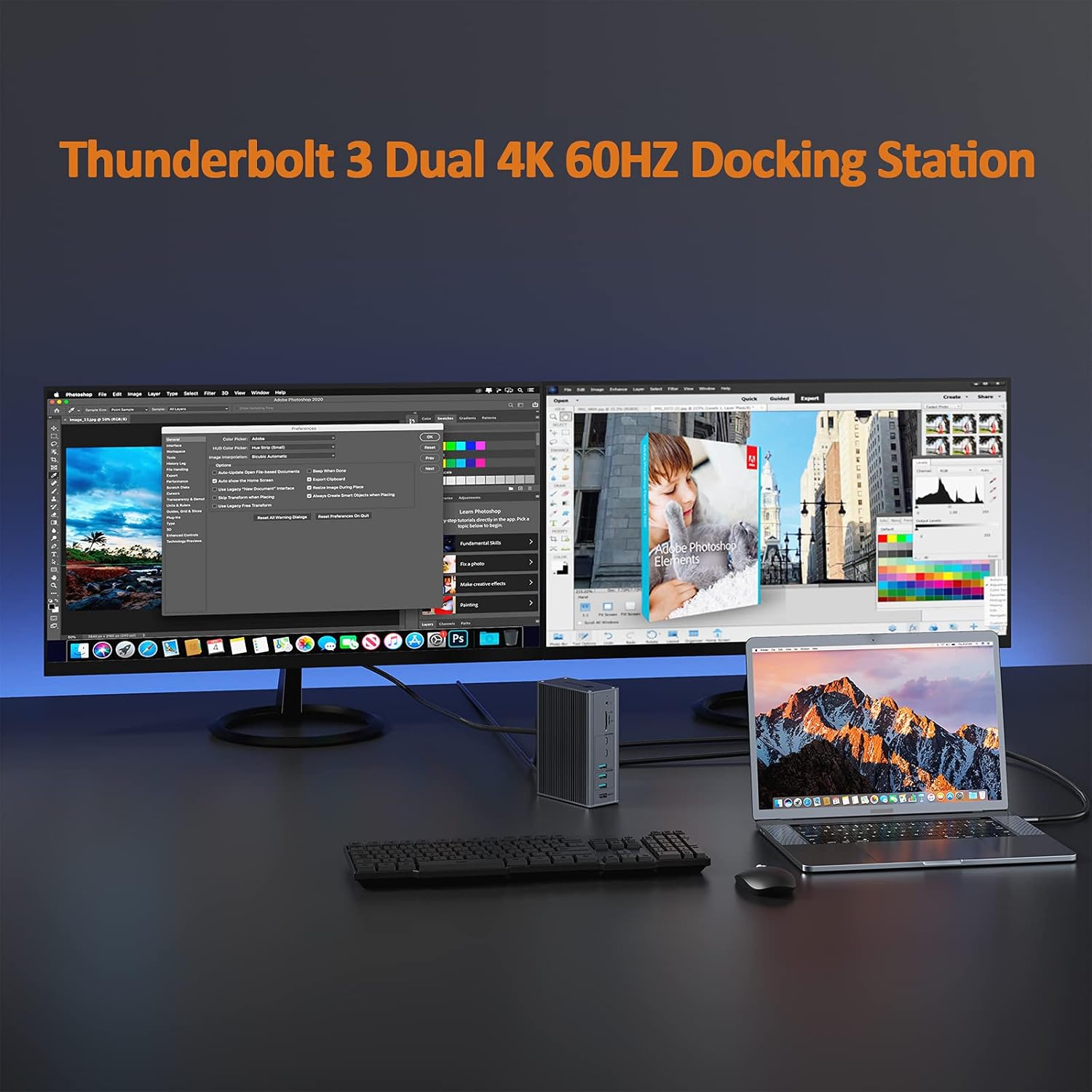 Tobenone Thunderbolt 3 Dual Monitor Docking Station for MacBook Pro/Air/Windows, Thunderbolt 3 Dock for Display,UHS-I SD Card Slot