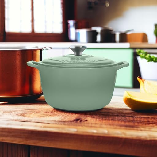 Signature Enameled Cast Iron Dutch Oven, Non-Stick Serving Pot with Tight Fitting Lid for Perfect Roasting, Baking, Sauteing